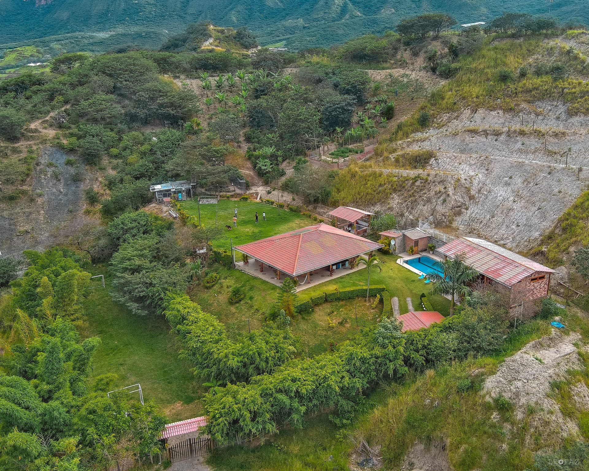 Vista aérea de Finca Valentina en el Valle de Malacatos